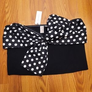 NWT Dolan Anthropologie Cropped Bow Sweater Tube Top Sz Lrg Black & White Dots